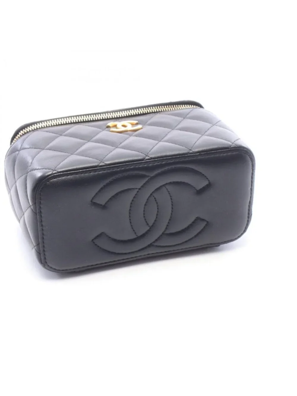 Chanel Shoulder Bag Quilted Vanity Black Lambskin Chain